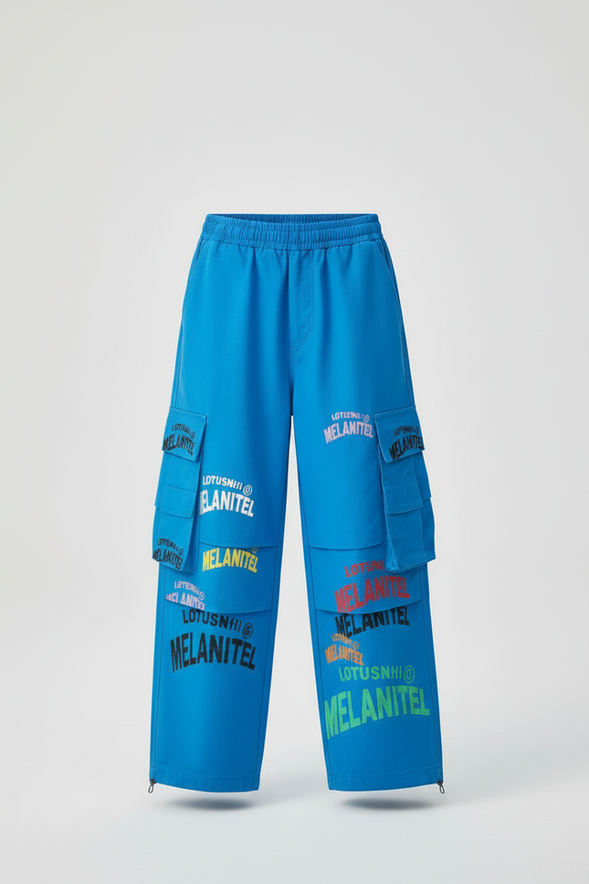 Pantalon Cargo Bleu Imprimé Ample Garçon Streetwear - Toile - vue 3