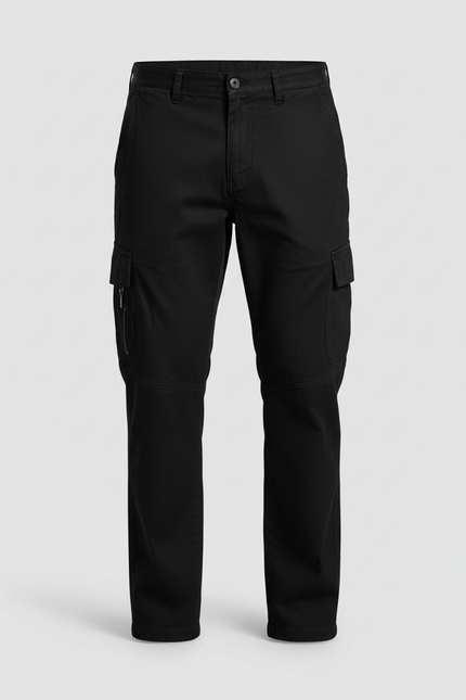 Pantalon Cargo Noir Coton Droit Multipoches Homme - vue 3