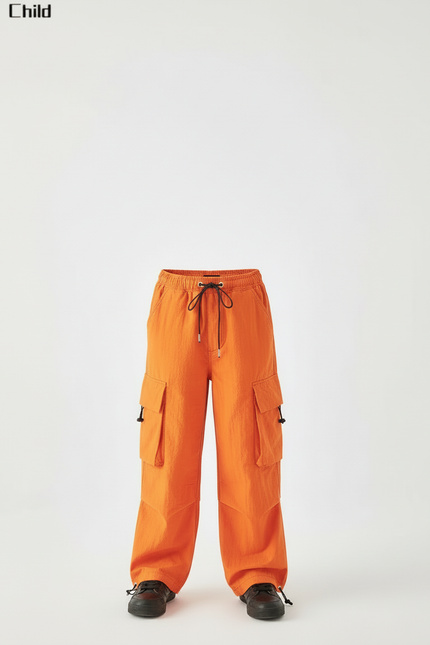 Pantalon Cargo Orange Ample Enfant Multipoches Streetwear - Polyester - vue 3