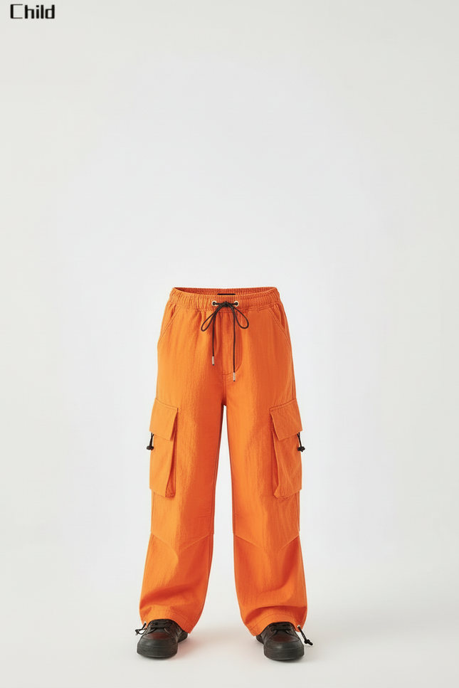Pantalon Cargo Orange Ample Enfant Multipoches Streetwear - Polyester - vue 3