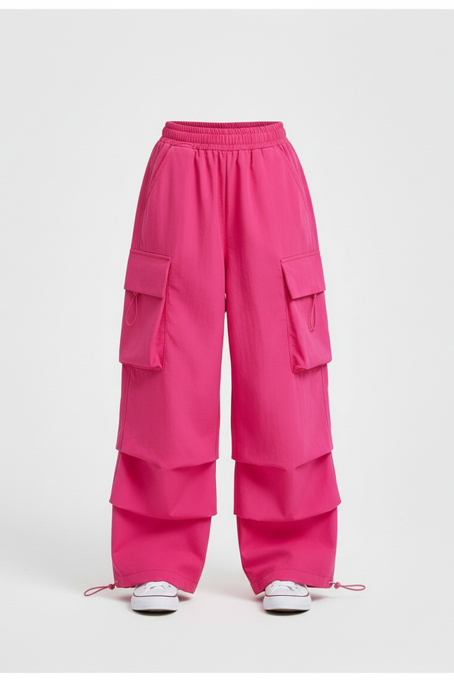 Pantalon Cargo Fuchsia Ample Multipoches Streetwear Fille - Rose Polyester - vue 3