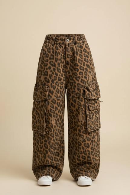 Pantalon Cargo Léopard Ample Enfant Multipoches Décontracté - Imprimé Jean - vue 3