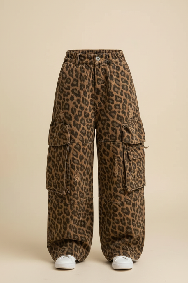 Pantalon Cargo Léopard Ample Enfant Multipoches Décontracté - Imprimé Jean - vue 3