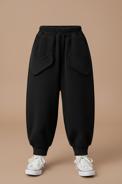 Pantalon Cargo Noir Ample Molleton Poches Enfant - vue 3