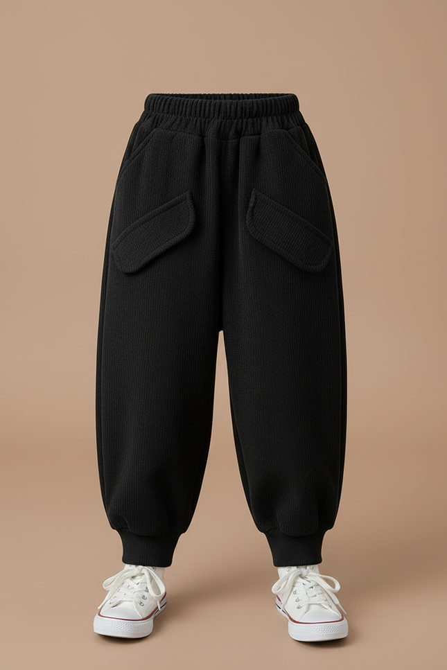 Pantalon Cargo Noir Ample Molleton Poches Enfant - vue 3
