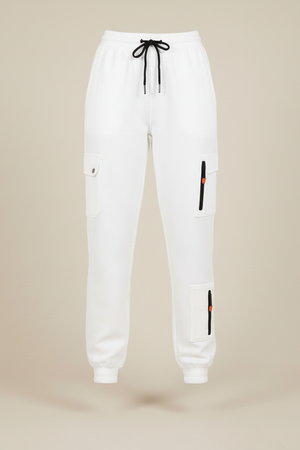 Pantalon Cargo Blanc Molletonné Cordon Zippé Femme - vue 3
