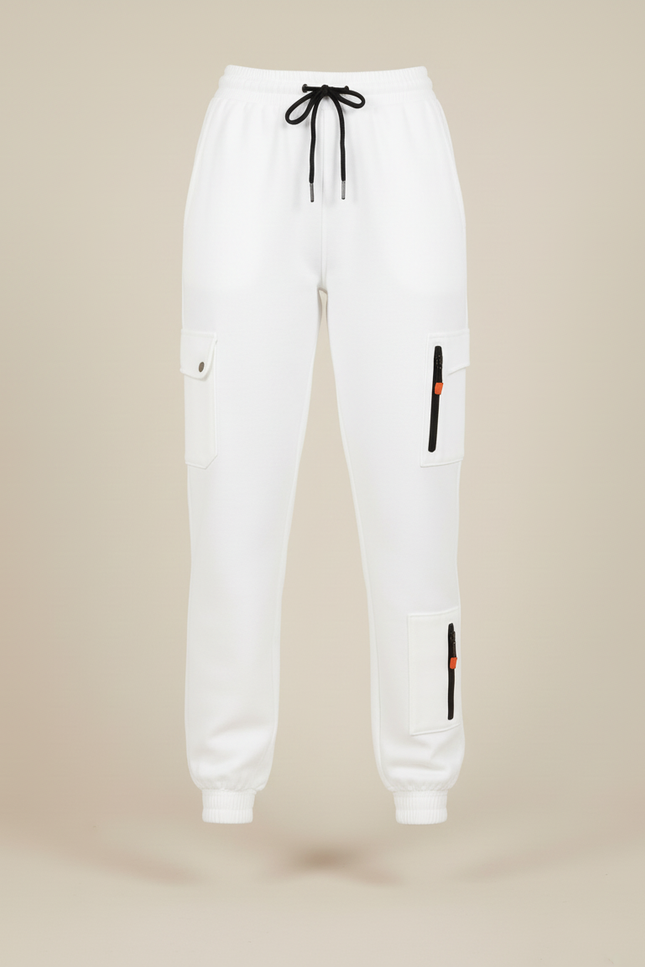 Pantalon Cargo Blanc Molletonné Cordon Zippé Femme - vue 3