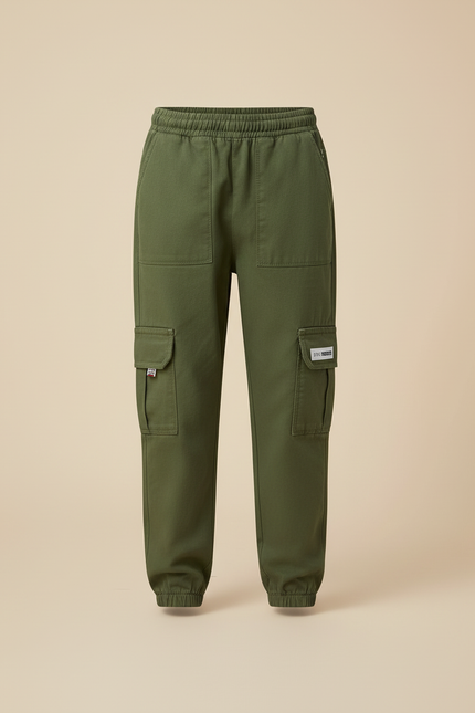 Pantalon Cargo Vert Militaire Harem Multipoches Garçon - Kaki Toile - vue 3