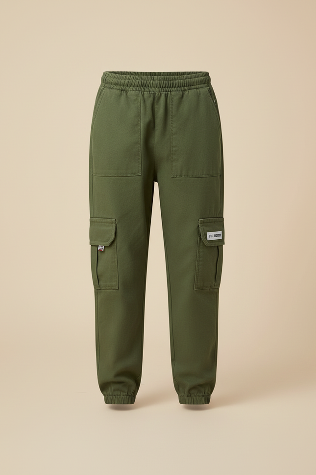 Pantalon Cargo Vert Militaire Harem Multipoches Garçon - Kaki Toile - vue 3