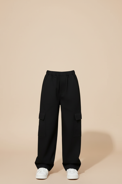 Pantalon Cargo Noir Ample Décontracté Fille - Gabardine - vue 3