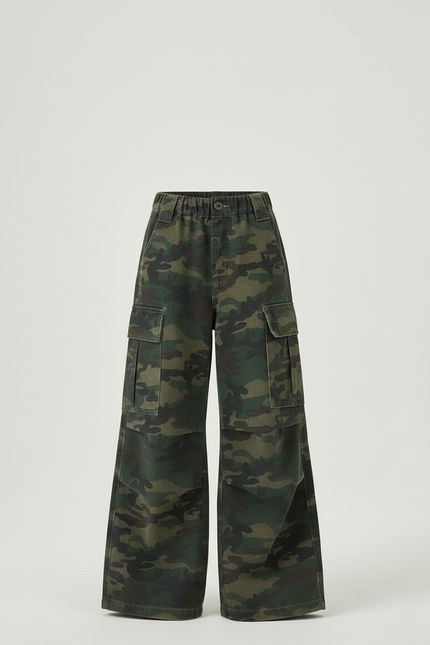 Pantalon Cargo Camouflage Ample Multipoches Coton Fille - Multicolore Toile - vue 3