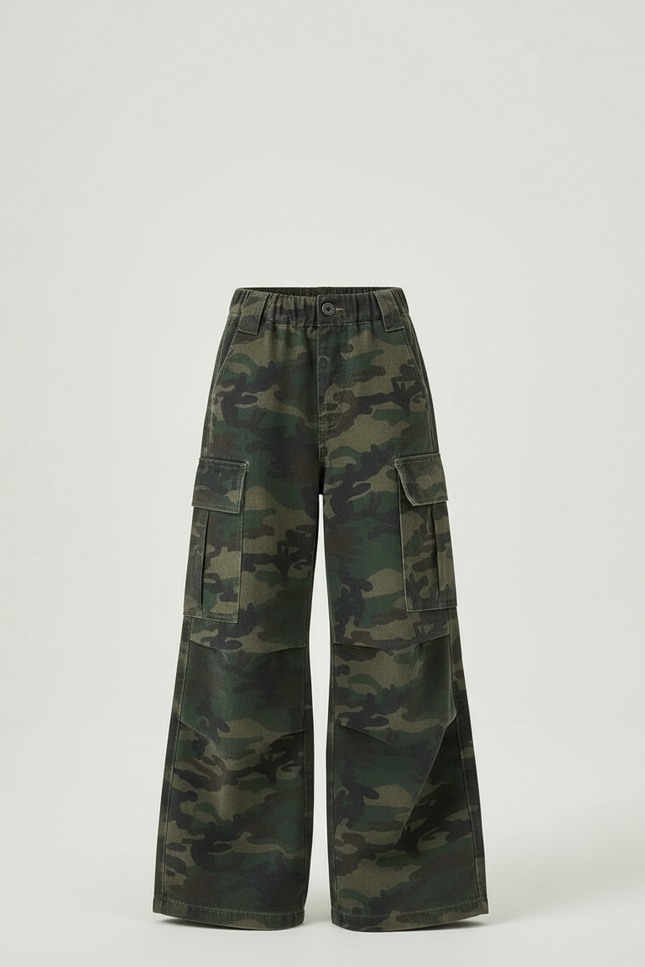Pantalon Cargo Camouflage Ample Multipoches Coton Fille - Multicolore Toile - vue 3