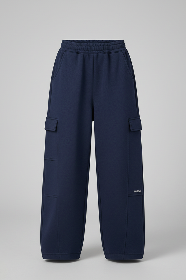 Pantalon Cargo Bleu Marine Ample Molletonné Enfant - vue 3