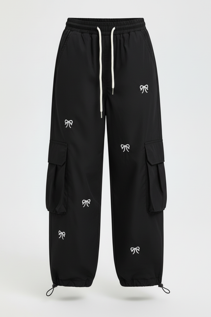 Pantalon Cargo Noir Couture Blanche - Polyester - vue 3