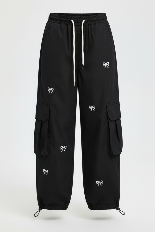 Pantalon Cargo Noir Couture Blanche - Polyester - vue 3