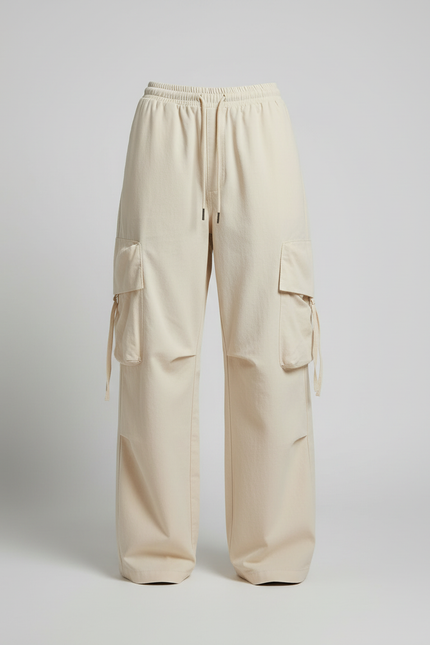 Pantalon Cargo Beige Ample Taille Haute Poches - Toile - vue 3
