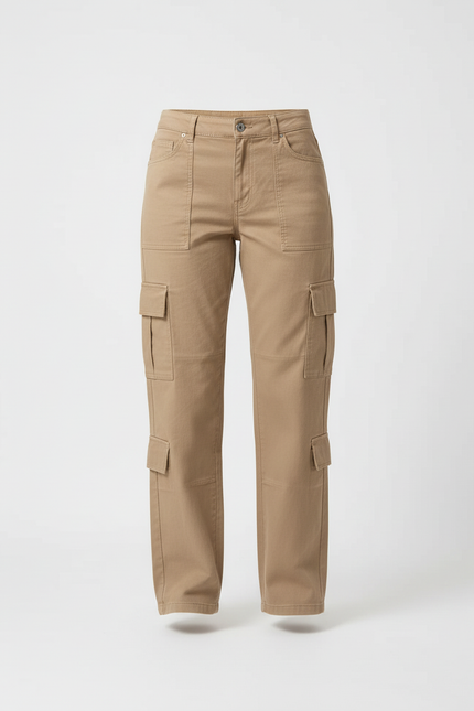 Pantalon Cargo Beige Ample Multipoches Décontracté Femme - Toile - vue 3
