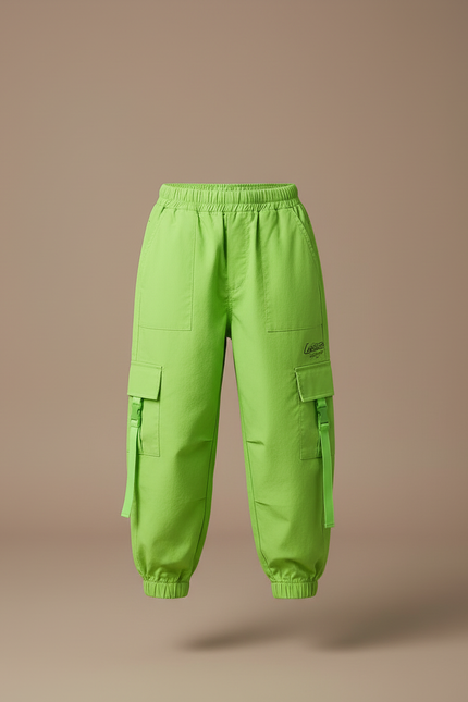 Pantalon Cargo Vert Fluorescent Ample Enfant Poches - Toile - vue 3