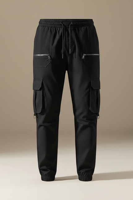 Pantalon Cargo Noir Homme Ample Coton Zippé - vue 3
