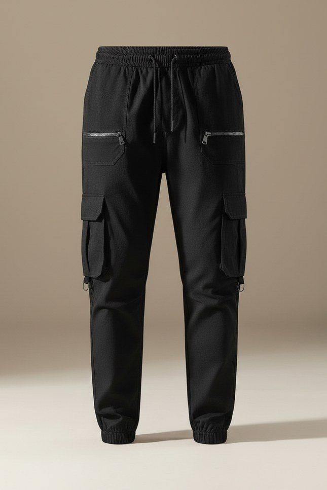 Pantalon Cargo Noir Homme Ample Coton Zippé - vue 3