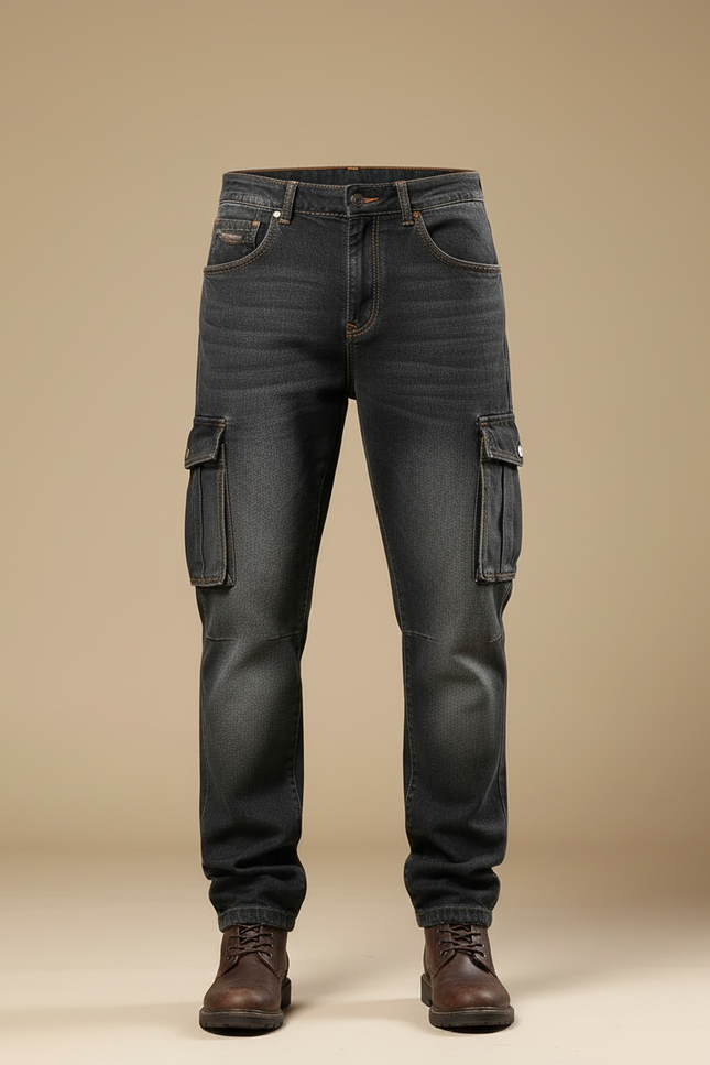 Pantalon Cargo Homme Denim Gris Ample Multipoches Décontracté - Jean - vue 3