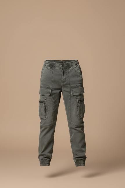 Pantalon Cargo Gris Multipoches Coton Garçon Décontracté - Toile - vue 3