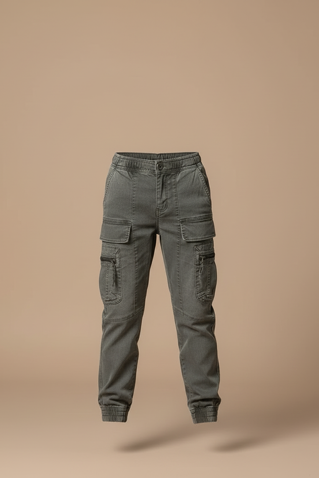 Pantalon Cargo Gris Multipoches Coton Garçon Décontracté - Toile - vue 3