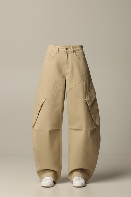 Pantalon Cargo Beige Ample Coton Multipoches Décontracté - vue 3