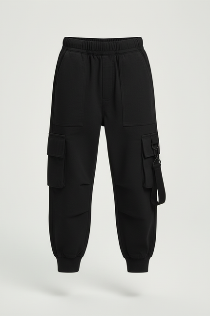 Pantalon Cargo Noir Multipoches Garçon Urbain - Molleton - vue 3