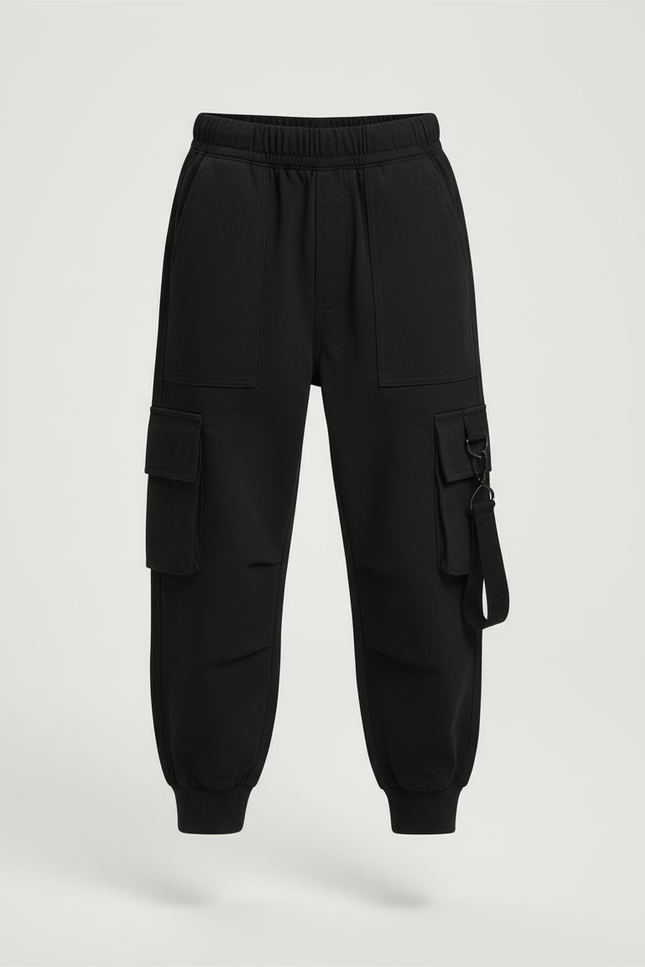 Pantalon Cargo Noir Multipoches Garçon Urbain - Molleton - vue 3
