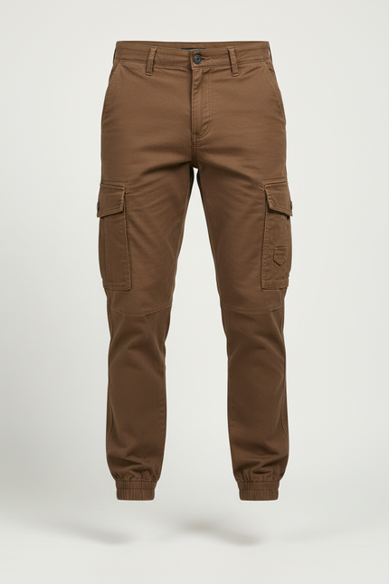 Pantalon Cargo Marron Coton Coupe Slim Poches - vue 3