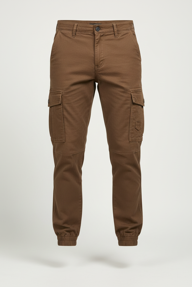 Pantalon Cargo Marron Coton Coupe Slim Poches - vue 3