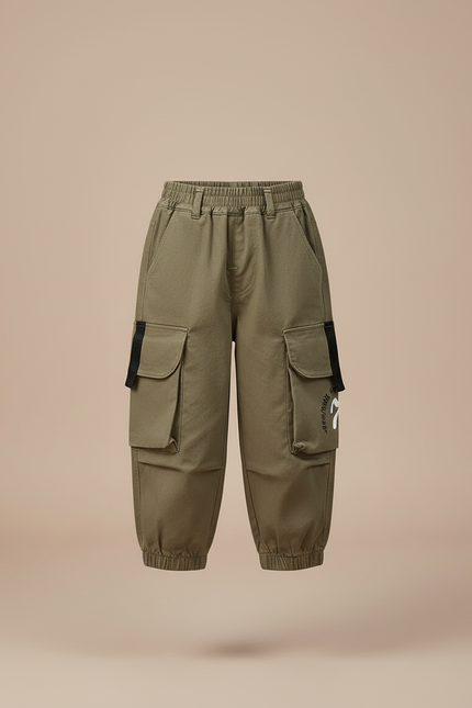 Pantalon Cargo Kaki Ample Enfant Multipoches Décontracté - Toile - vue 3