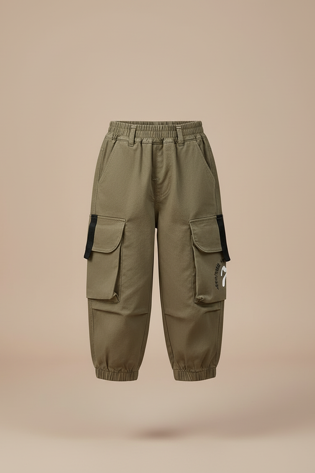 Pantalon Cargo Kaki Ample Enfant Multipoches Décontracté - Toile - vue 3