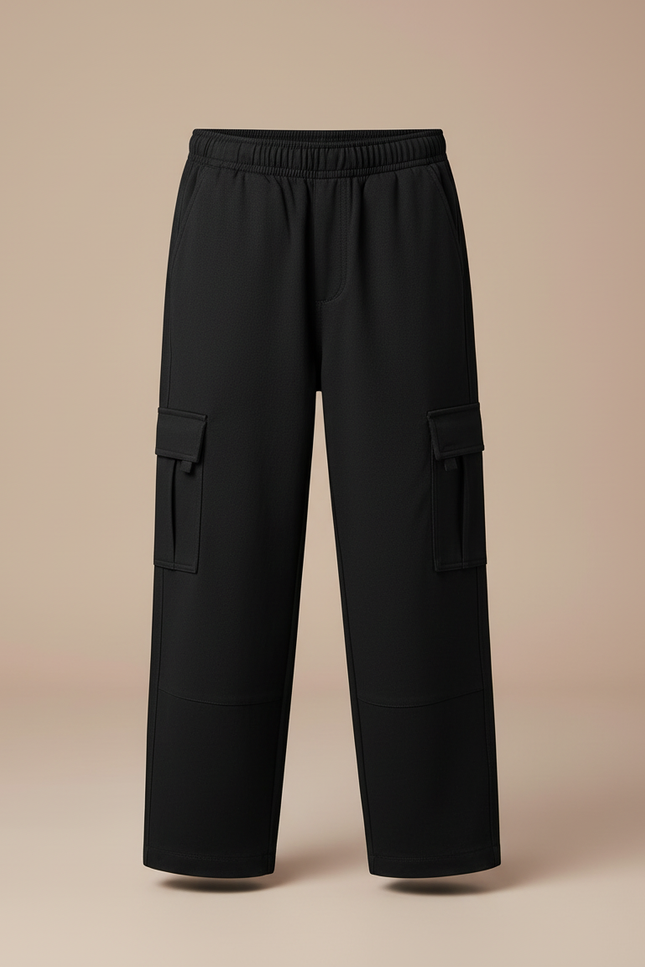 Pantalon Cargo Noir Ample Multipoches Enfant Doublé Polaire - Molleton - vue 3
