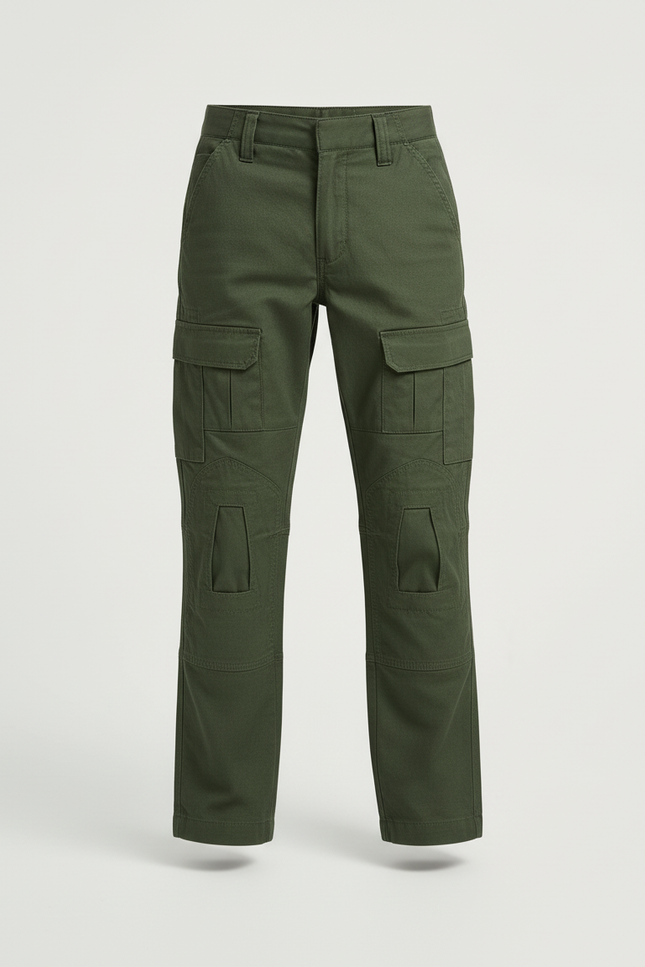 Pantalon Cargo Vert Militaire Enfant Coton Tactique - Kaki Toile - vue 3