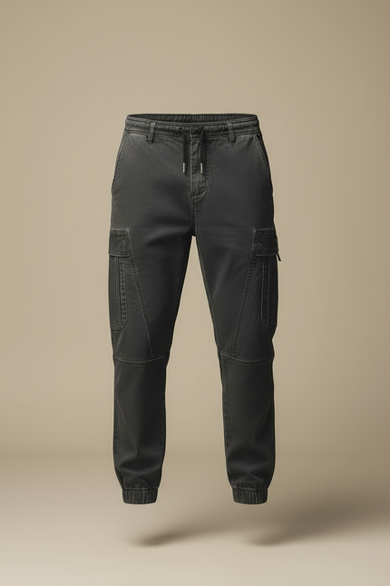 Pantalon Cargo Homme Noir Ample Coton Multipoches - Gris Toile - vue 3