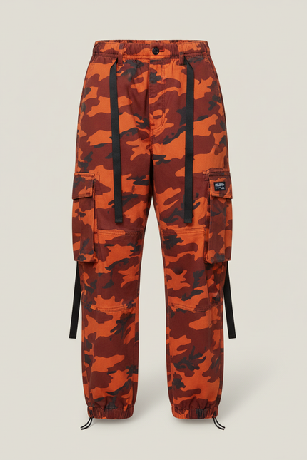 Pantalon Cargo Orange Camouflage Ample Streetwear Femme - Toile - vue 3