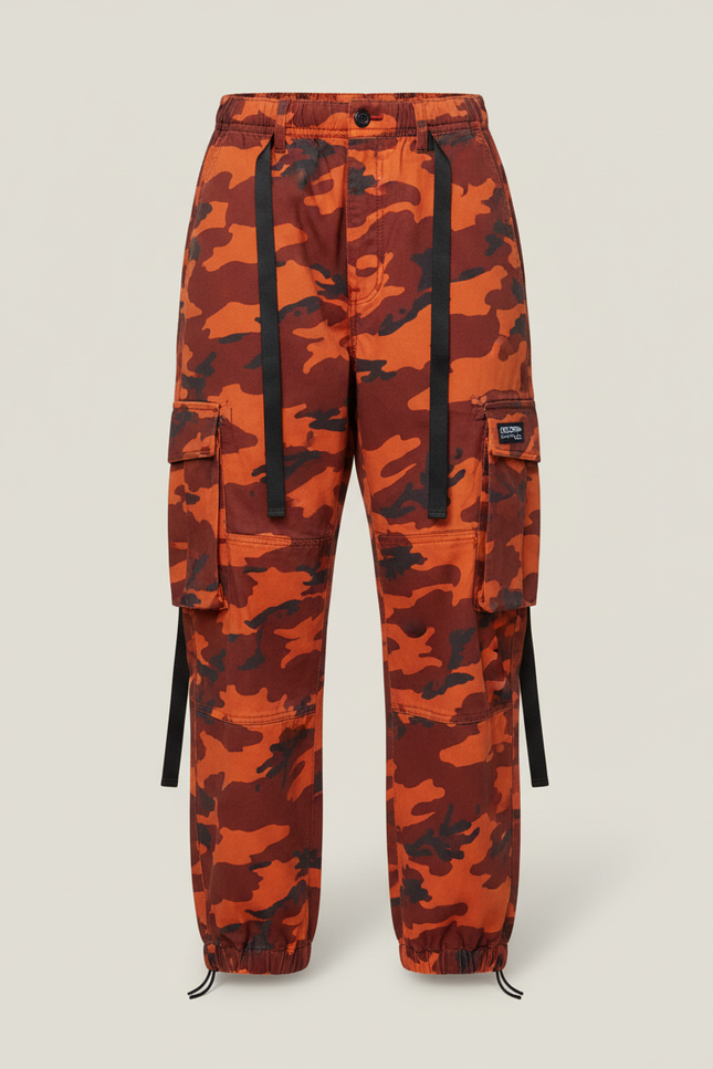 Pantalon Cargo Orange Camouflage Ample Streetwear Femme - Toile - vue 3