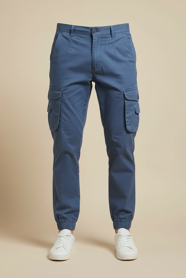 Pantalon Cargo Homme Bleu Coton Décontracté Jogger Multi-Poches - Gabardine - vue 3