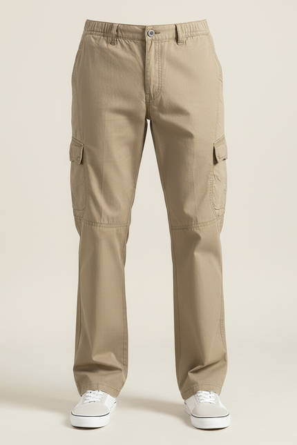 Pantalon Cargo Beige Ample Coton Décontracté Poches - vue 3