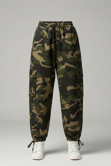 Pantalon Cargo Camouflage Ample Vert Femme Streetwear - Toile - vue 3
