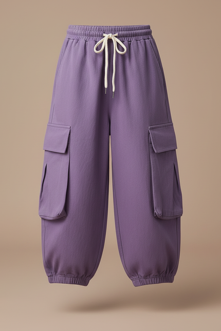Pantalon Cargo Violet Ample Enfant Multipoches - Molleton - vue 3