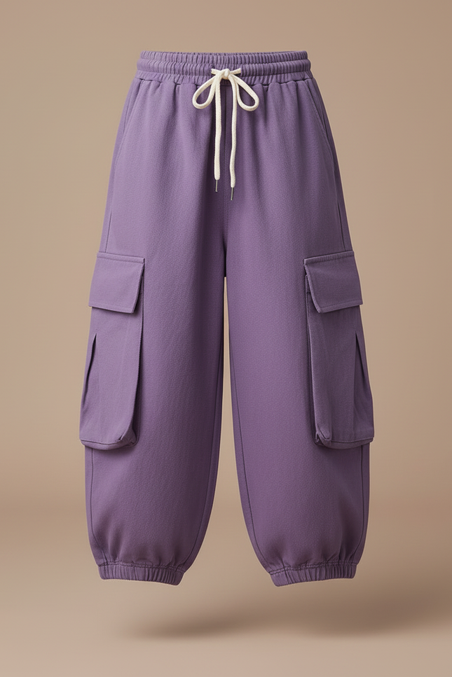 Pantalon Cargo Violet Ample Enfant Multipoches - Molleton - vue 3
