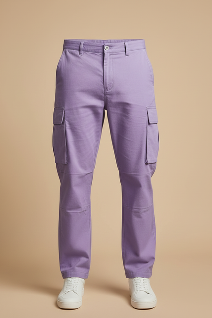 Pantalon Cargo Violet Ample Multi-Poches Homme Coton - Toile - vue 3