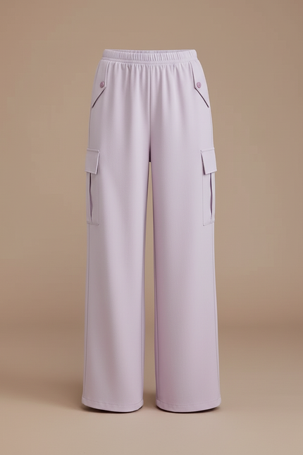 Pantalon Cargo Lilas Ample Fluide Élastique Fille - Violet Polyester - vue 3