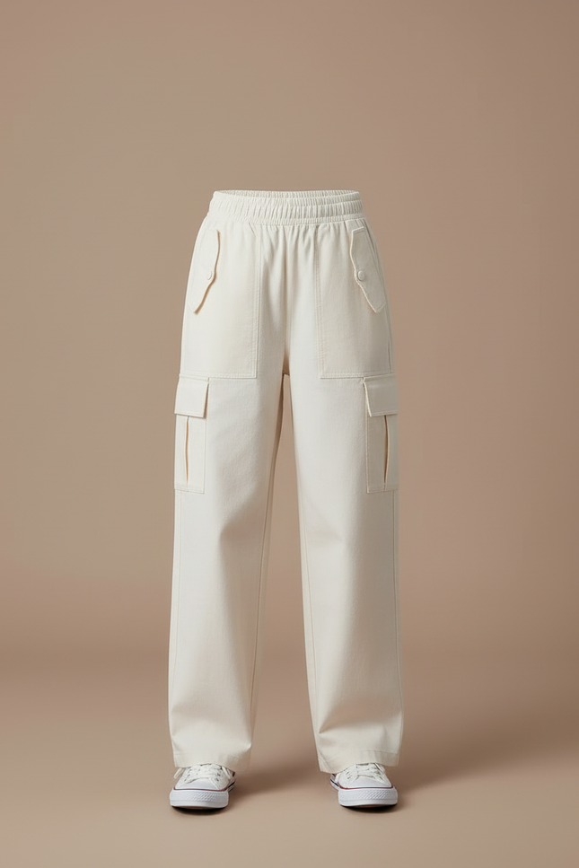 Pantalon Cargo Écru Ample Multipoches Enfant Décontracté - Beige Toile - vue 3