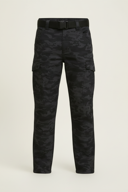 Pantalon Cargo Garçon Camouflage Noir Multipoches Décontracté Urbain - Toile - vue 3