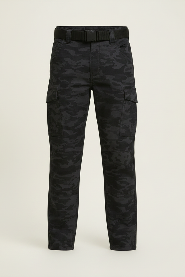 Pantalon Cargo Garçon Camouflage Noir Multipoches Décontracté Urbain - Toile - vue 3