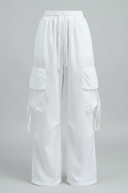 Pantalon Cargo Blanc Ample Poches Fluides Femme - Polyester - vue 3